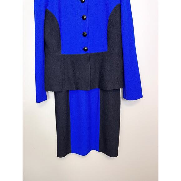 St. John Collection Black Blue 2 Piece Jacket Dress Set Santana Knit Size 12 14 - Picture 6 of 13